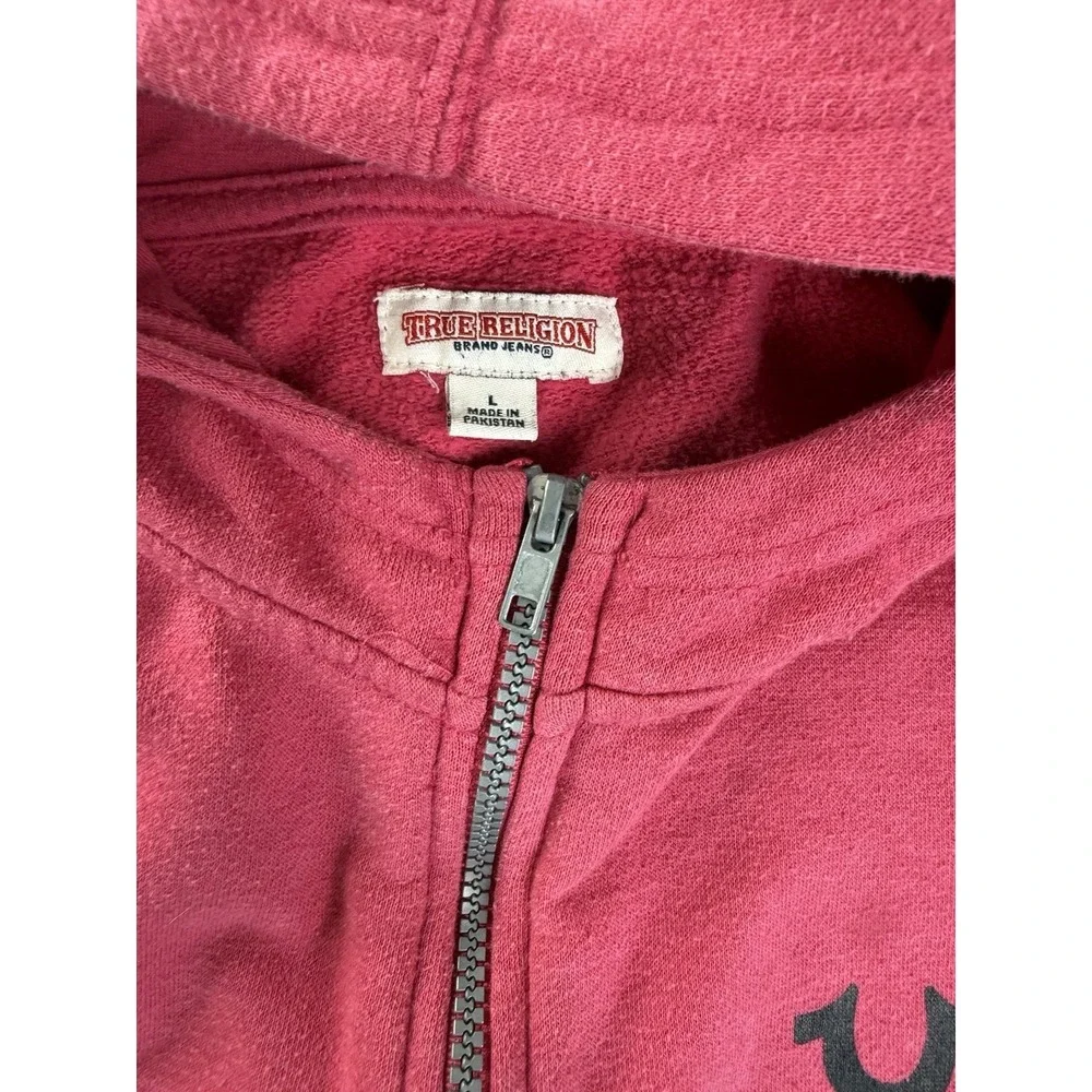 True Religion Silicone Tape PO Hot Pink Pullover Zip Up Hoodie Horseshoe Logo L